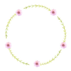 Floral wreath set, succulents cactus collection with isolated pink leaves and hand drawn watercolor floral design