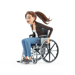 Obraz na płótnie Canvas 3d cartoon woman rolling in her wheelchair