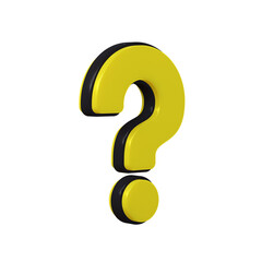 Yellow question mark with black stroke. Isolated on transparent background. 3d render