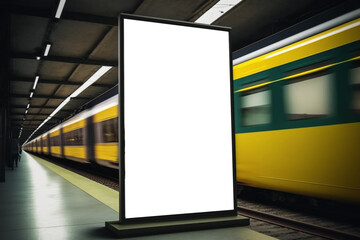 Empty ad billboard in a subway mockup. Generative AI. 