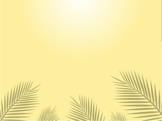 Tropic palm leaf shadow on the bright yellow wall background.