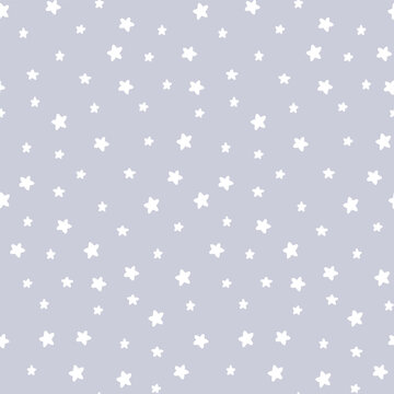 Cute doodle stars seamless vector pattern. Fun starry sky texture. Kawaii hand drawn background for kids room decor, nursery art, fabric, wallpaper, wrapping paper, apparel, gift, textile, packaging.
