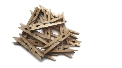 wooden clothespin isolated on white background with copy space. 