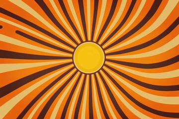 Fototapeta premium Retro style banner with sun and rays. Orange and yellow background design. Generative AI.