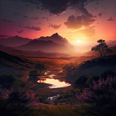 sunset over the mountains, made by AI
