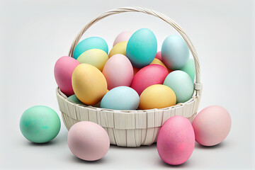 Easter eggs in a basket created with Generative AI technology
