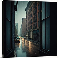 View of a rainy day in the city made by AI