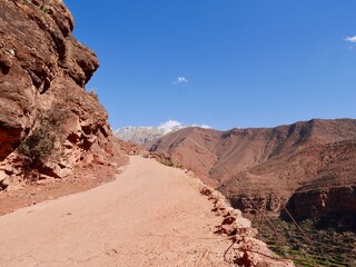 Off-road track in Ourika Valley, High Atlas Mountains, Morocco.