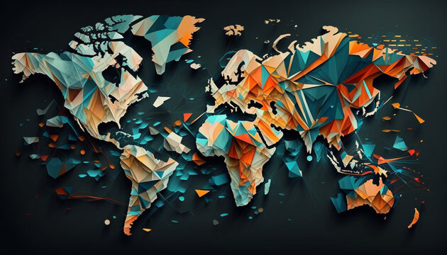 Fototapeta Abstract colorful world map background, Generated by Ai.