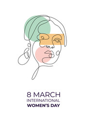 8 march internetional women's day.Modern abstract line minimalistic women faces art. Shapes for wall decoration, postcard, brochure cover design. Woman faces. One line art. Vector illustrations design
