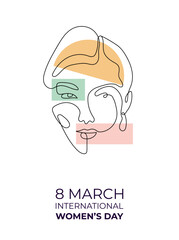 Obraz premium 8 march internetional women's day.Modern abstract line minimalistic women faces art. Shapes for wall decoration, postcard, brochure cover design. Woman faces. One line art. Vector illustrations design