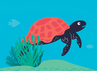 Obraz na płótnie Canvas turtle swiming and algaes
