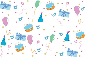 Happy Birthday typography vector design for greeting cards and poster with balloon, confetti and gift box, design template for birthday celebration.