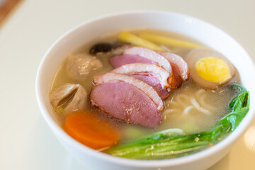 Bowl of the duck meat noodles
