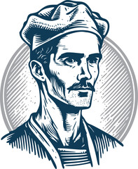Baker man portrait with a hat vintage engraving woodcut style hand drawn vector art