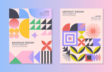 Obraz premium Abstract bauhaus geometric pattern backgrounds with copy space for text.Trendy minimalist geometric designs with simple shapes and elements.Modern artistic vector illustrations.