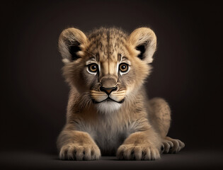 Plakat Cute Baby Lion Cub. Generative ai