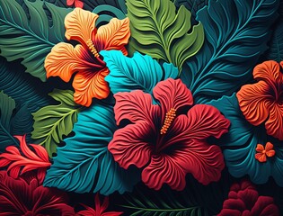 Seamless and abstract hibiscus  floral background pattern. Generative AI.