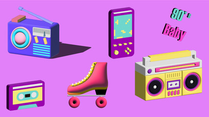 Obraz premium set of icons 90s rollerskate boombox cassette 