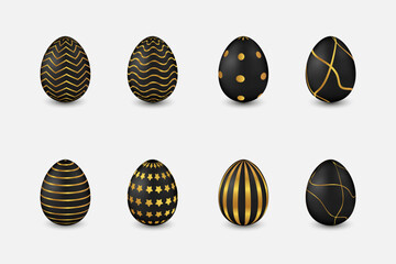 3d luxury black easter egg with golden pattern set