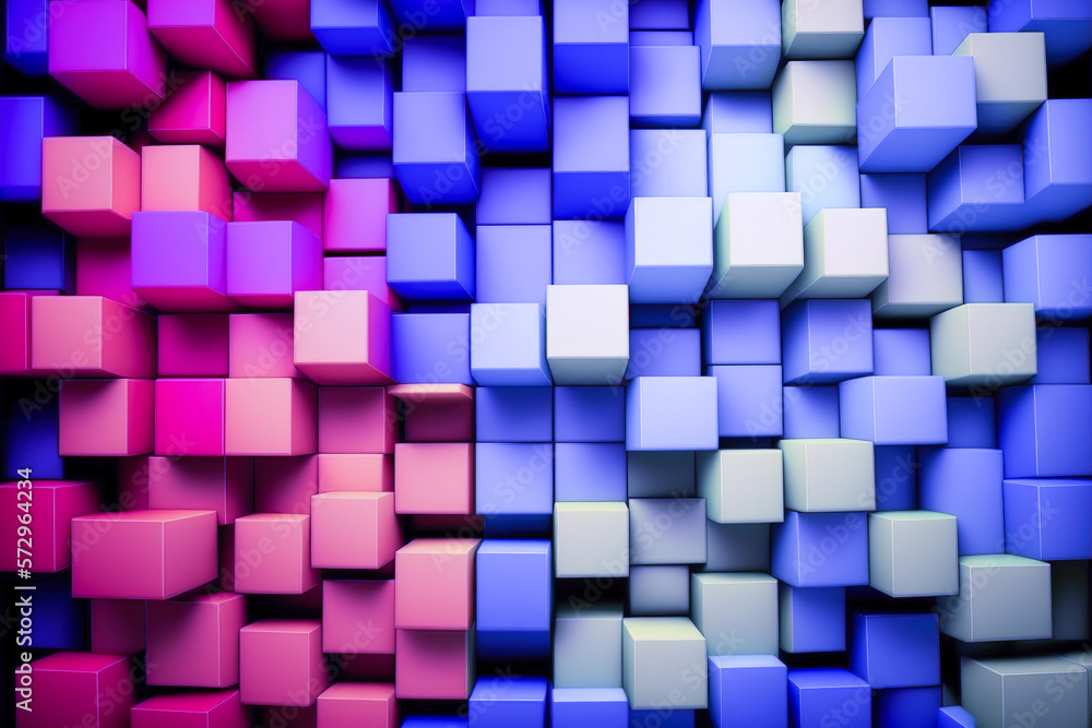 Poster abstract background of cube blocks wall stacking design neon pastel color for cubic wallpaper backgr