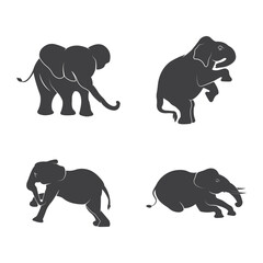 Vector illustration of Elephant silhouettes on white background.
