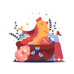 Vector Easter banner or card. Traditional Easter holiday symbols.