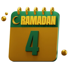 3D Day 4 of Ramadan Month. Islamic Calendar Illustration. Hijri Date. Green and Gold Color.