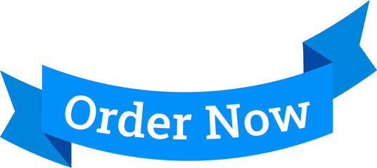 Order Now ribbon. Blue color. Banner for web store. Order now icons. Flat design.