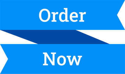 Order Now ribbon. Blue color. Banner for web store. Order now icons. Flat design.