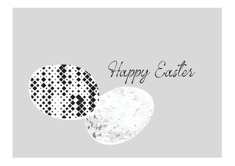 Happy Easter. Black and white postcard. Two eggs. Different textures,