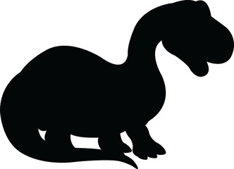 PNG black silhouette cute dinosaur. Silhouette cartoon animal design on transparent background. PNG file format Suitable for graphics websites and who require a silhouette transparent background(PNG).