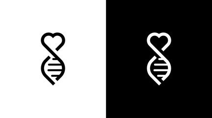 Love and dna logo medical healthcare black and white icon style Design template