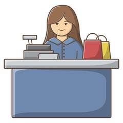 cashier store illustration. woman seller icon