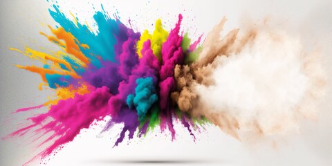Fototapeta na wymiar Colors Powder Bursting. Holi Festival: A Colorful Celebration. Generative AI.