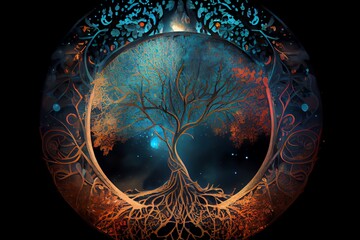 Fototapeta premium Beautiful Tree Of Life. Sacred Symbol. Individuality. Prosperity And Growth Concept. Generative AI