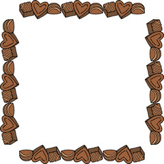 Square frame with chocolates on a white background. Vector image.