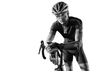 Athlete cyclists in silhouettes on transparent background. Road cyclist.