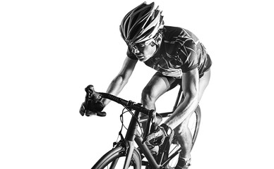 Athlete cyclists in silhouettes on transparent background. Road cyclist. - 572972869