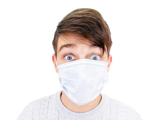 Surprised Young Man in Surgical Mask