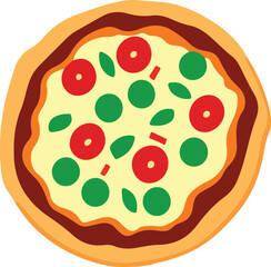 Delicious Pizza with Tomato and Mozzarella. Vector Illustration.