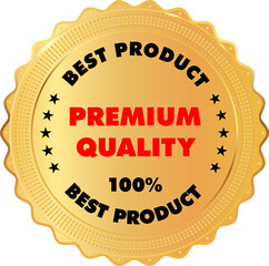 Gold luxury labels seal and quality product. Red, gold and black color.