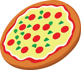 Delicious Pizza with Tomato and Mozzarella. Vector Illustration.
