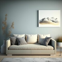 Illustration modern living room with sofa with Generative AI Technology