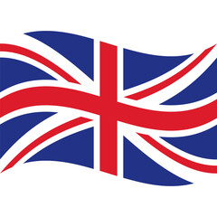 Flag of the United Kingdom of Great Britain and Northern Ireland. Vector illustration flat design. The flag flutters in the wind. Isolated on white background.