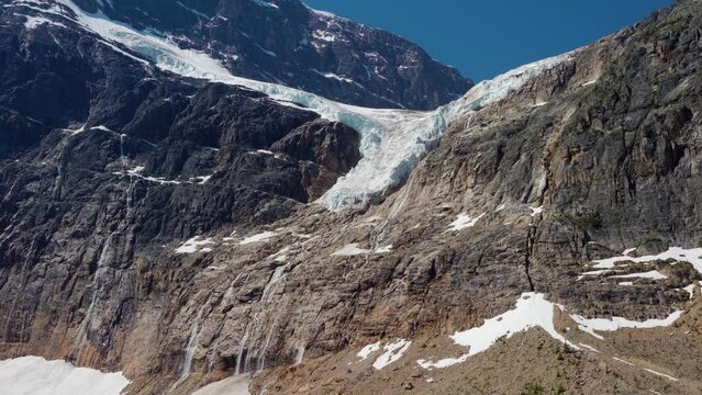 Angel Glacier Mount Edith Cavell in 2021 summer. Jasper National Park beautiful landscape. Alberta, Canada. Canadian Rockies Mountains nature scenery.
