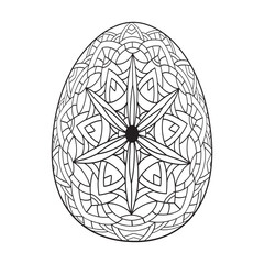 Hand drawn floral Easter egg. Coloring book page antistress with flower pattern for adults and children. Beautiful doodle ornament. Vector outline sketch illustration isolated on white background