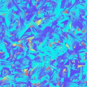 Abstract cyan, blue, red and yellow brush strokes  with different shapes. Seamless pattern.