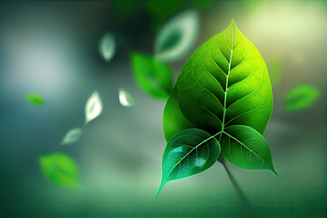 Fresh green leaves under the sun represent the concept of environmental protection.