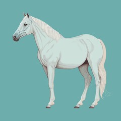 beautiful standing adult white horse created with Generative AI technology